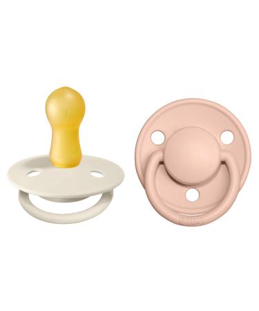 BIBSE de Lux Schnuller 2-pack BPA-free cherry shape nipple.Natural rubber/latex made in Denmark.6-18 months (2 Pack) Ivory / Blush size 2 (2-pack) Ivory / Blush