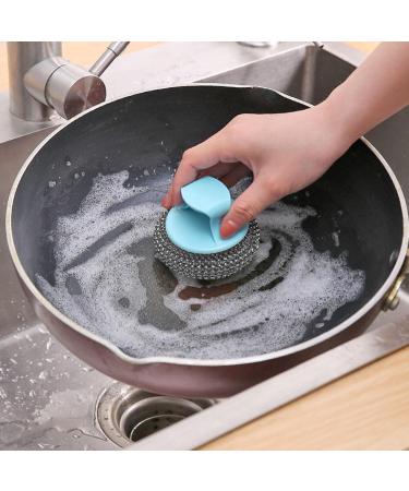 Wool Scrubber - Steel Scouring Pad | Kitchen Cleaning Tool | Wire Cleaning Ball Utensil Scrubber | Steel Wool Scrubber with Handle for Pots Pans Ovens Oven Racks Sinks Baking Trays Grills Silver - Buy Online on GoSupps.com