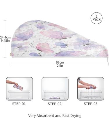Butterflies Dry Hair Cap Set - 2 Piece Quick Drying Towel & Soft Button Headband | Super Absorbent Comfort for All Hair Types | International Shipping - Buy Online on GoSupps.com
