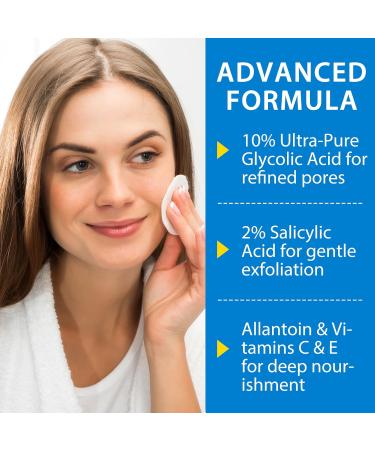 Glycolic Acid Pads for Face & Body - Exfoliating Peel with Vitamins B C & E | Reduces Fine Lines & Wrinkles - 40 Count - Buy Online on GoSupps.com