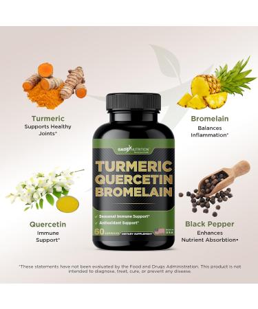 Gade Nutrition Turmeric Quercetin with Bromelain Supplement | Supplement in Capsules for Immune Support Allergy Relief Joint Support | Non-GMO Gluten-Free Made in USA 60 Count (Pack of 1) - Buy Online on GoSupps.com