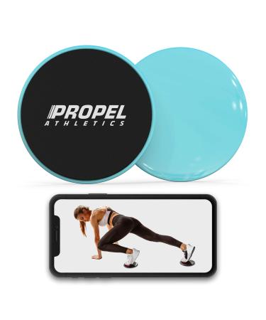 ProPel athletics |Set with 2 premium core slider with free workout video & travel bag |Double -sided for hardwood or carpet |Abdominal muscle training equipment |Slide panes |Slide for the training session turquoise