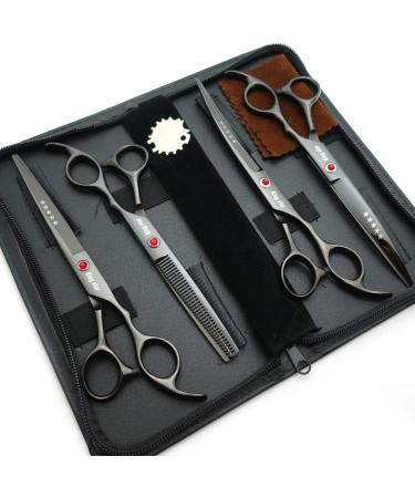 7.0in Titanium Professional Dog Grooming Scissors Set - Straight, Thinning, Curved - 4pcs Set, Bright Black - Buy Online on GoSupps.com
