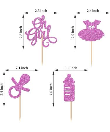 24Pcs Oh Baby Girl Cupcake Topper Glitter Dress / Rubber Nipple / Feeding Bottle Cupcake Picks Gender Reveal Party Welcome Baby Girl / It's a Girl for Baby Shower Girls Birthday Party Supplies Pink - Buy Online on GoSupps.com
