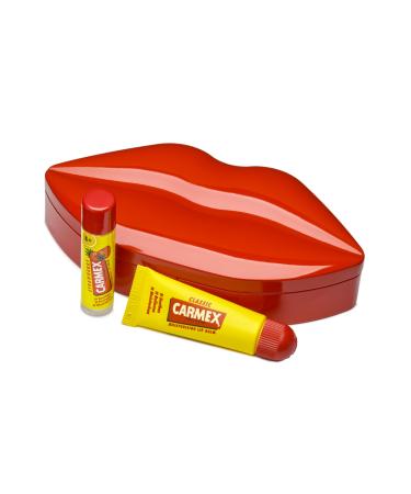 CARMEX Limited Edition Lip Tin (1x Classic Tube & 1x Strawberry SPF15 Stick) Softens & Hydrates Lips