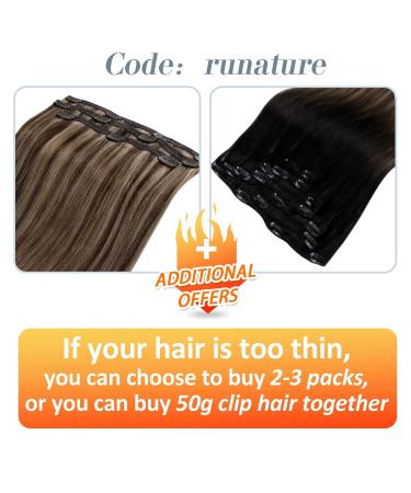 Runature Remy Clip-In Hair Extensions - Ombre Black to Blay Brown & Blond 40cm 120g 7Pcs Human Hair for Thick Soft & Smooth Look - Buy Online on GoSupps.com