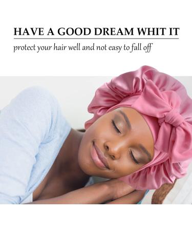 WUBAYI 2PCS Satin Bonnet Silk Bonnet Hair Wrap for Sleeping Hair Bonnet for Bath Tie Band for Women Long Curly Braid Hair Pink Blue - Buy Online on GoSupps.com