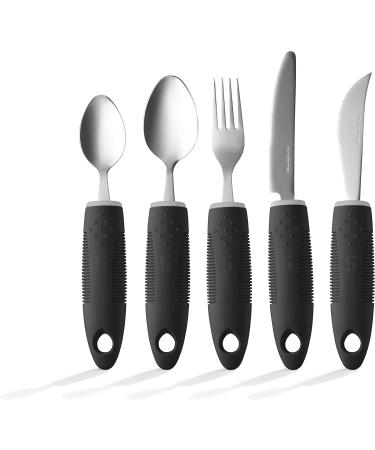 Special Supplies Adaptive Utensils - 5-Piece Kitchen Set for Hand Tremors, Arthritis, Parkinsons, Elderly - Non-Weighted, Non-Slip Handles - Stainless Steel Knives, Fork, Spoons (Black) - Buy Online on GoSupps.com