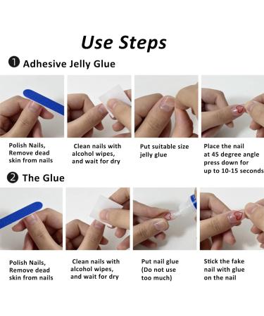 24 Pcs Almond Medium Long Glossy Sky Blue French Press on Nails with Gold Line Pattern - Manicure Tool Kit Included - Stick on False Nails for Women - Buy Online on GoSupps.com