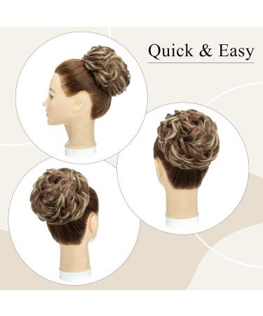Silk-Co Hair Part with Rubber Band | Wavy Soft Bun Hair Extensions | Light Brown & Ash Blond | 55g Thickening Messy Bun Updos - Buy Online on GoSupps.com