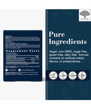 New Nordic Magnesium Glycinate 220 mg Maximum Absorption Tablets with Pine Bark & Long Pepper Gentle on Stomach for Women & Men 30 Servings - Buy Online on GoSupps.com