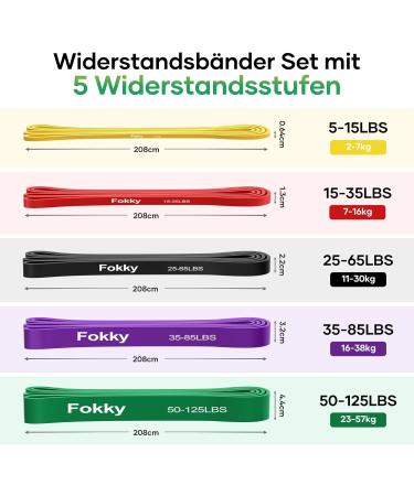 Fokky Fitness Straps Set - 5 Resistance Bands with Door Anchor Handles & Carrying Bag for CrossFit Yoga & Pilates - Strength Training in Yellow Red Black Purple & Green - Buy Online on GoSupps.com
