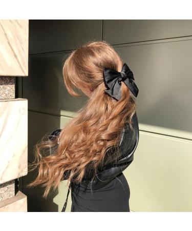Black Satin Bow Hair Clips - Vintage Solid Color Bowknot French Barrette Simple Hair Fastener Accessories for Women and Girls - Buy Online on GoSupps.com