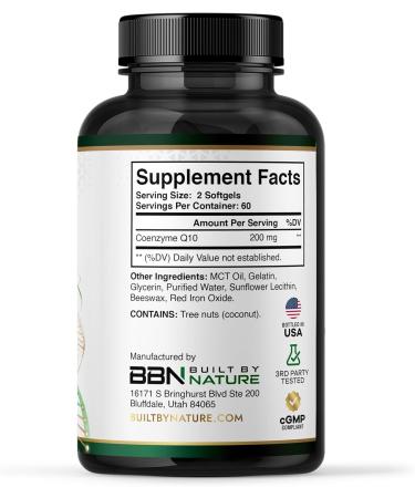 Built by Nature CoQ10 High Absorption Coenzyme Q10 Supplement with Coconut MCT Oil Promotes Heart Health Cellular Energy & Antioxidant Support 120 Softgels - Buy Online on GoSupps.com