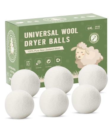 6 Pack Wool Dryer Balls Laundry Dryer Balls,New Zealand Wool Natural Organic Fabric Softener,Shorten Drying Time, Baby Safe,Reduce Wrinkles 6 pack in a paper box White