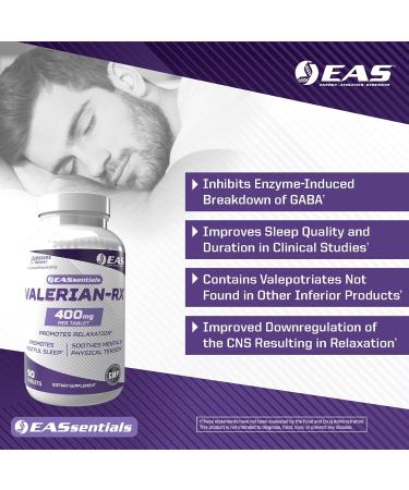 EAS Valerian-RX Valerian Root 400mg | Promotes Relaxation & Restful Sleep | Gluten Free, Non GMO | Better Absorption with Cyclosome Delivery | 90 Tablets - Buy Online on GoSupps.com