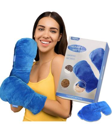 CREATRILL Microwavable Therapy Mittens Natural Unscented Gloves Moist Heat Therapy for Raynauds Arthritis Fingers Pain Relief Includes a Microwave Eye & Sinus Compress