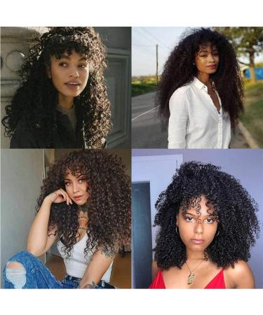 Amella Hair 10A Brazilian Virgin Curly Wig with Bangs - 16 inch Natural Black Glueless Half Machine Made Wig - Buy Online on GoSupps.com