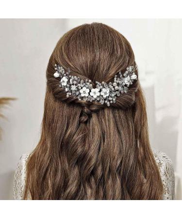 Vakkery Bride Flower Wedding Hair Vine Silver Pearl Headpieces Crystal Bridal Hair Accessories for Women and Girls - Buy Online on GoSupps.com