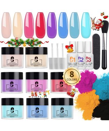 Dip Powder Nail Kit Starter-Suitable For French Manicure.8 Color Dipping Powder Set for DIY Salon Art,Dip Powder Nail Liquid Set With Base,Top Coat,Activator.1*Nail File 3* Substitute Brush 20-6