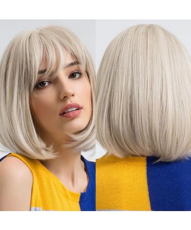 14-Inch Blonde Bob Wigs for Black Women | Short Straight Platinum Synthetic Hair | Glue-Free Hair Replacement - Buy Online on GoSupps.com