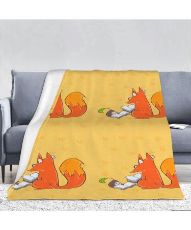 YYHHAOFA Sunflower Seeds and Foxes Picture Flannel Blanket 66x90 in Normal : Skin-Friendly Warm and Comfortable Easy Care and Durable Black normal
