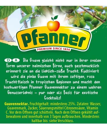 Pfanner Guava Nectar - 25% Fruit Content (8 x 1L) | Bulk Pack of Pink Guava Drink - International Shipping Available - Buy Online on GoSupps.com