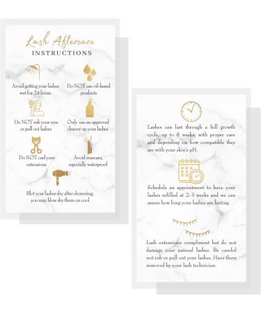 Lash Extension Aftercare Cards 50 Pack | Double Sided 3.5x2 | Marble & Gold Design | After Care Instructions for 2-3 Week Fillers - Buy Online on GoSupps.com