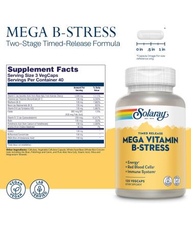 Solaray Mega B-Stress Timed-Release 120 VegCaps - Natural Stress Relief & Energy Support - Buy Online on GoSupps.com