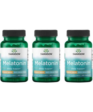 Swanson Melatonin - Herbal Supplement - Sleep and Relaxation - (120 Capsules, 3mg Each) (3 Pack)