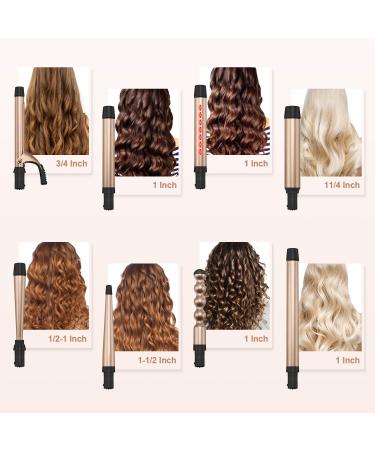 Infrared 8 in 1 Curling Iron Set - Professional Interchangeable Ceramic Barrels for Long Hair - LED Temperature Control Glove & Clips Included - Buy Online on GoSupps.com