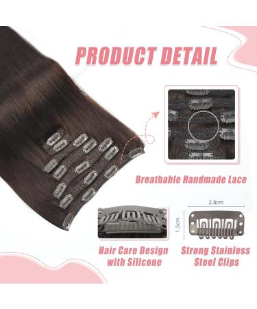 Vlasy Clip in Hair Extensions 16 Inch 2# Chocolate Brown - 7 Piece Seamless Real Human Hair Clip ins for Women - Buy Online on GoSupps.com
