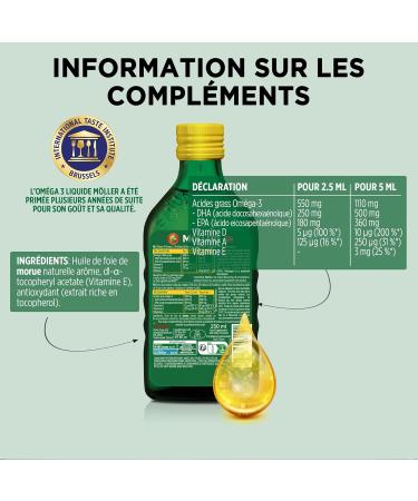 Moller s | Huile de foie de morue om ga 3 | Compl ments alimentaires om ga-3 avec EPA DHA vitamines A D et E | Prix Superior Taste | Marque vieille de 166 ans | Citron | 250 ml Citron 250 ml (Lot de 1) - Buy Online on GoSupps.com