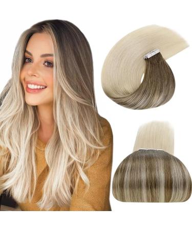 LAAVOO TAPE in real hair Extensions Balayage Blond 30cm Tape Extensions smooth light brown ombre platinum blond #8/59 20PCS Remy tape in hair extension Double SIDED invisible 30g 35.56 cm tape-2/22/24
