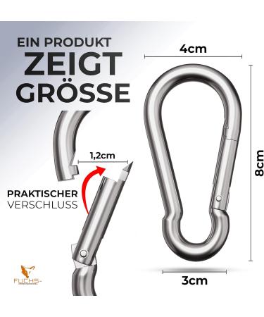 Stainless Steel Carabiner - 2 Pieces 230kg Load Capacity 80x8mm Fire Brigade Hook | AISI Sports & Transport - Buy Online on GoSupps.com