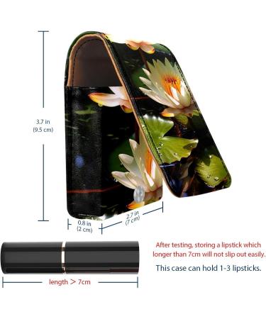 Leather Lipstick Case Organizer with Mirror - Mini Flower Water Lily Lip Gloss Holder - Buy Online on GoSupps.com