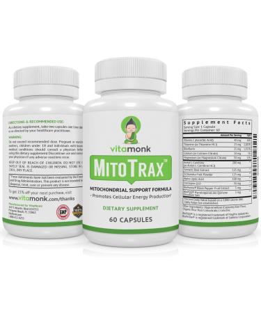 VitaMonk Mitochondrial Supplements - MitoTrax - Revitalize and Repair Cells - Mitochondria Supplement for Cellular Energy - Advanced Mitochondrial Formula - PPQ Supplement Formula - 60 Capsules - Buy Online on GoSupps.com