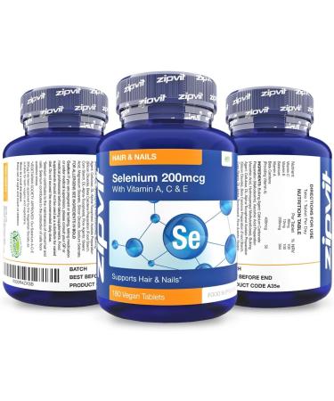Selenium 200mcg with Vitamins ACE 180 Vegan Tablets High Strength Selenium Supplement Supports Hair and Nails Immune System and Thyroid Function 6 Month Supply UK Supplier - Buy Online on GoSupps.com