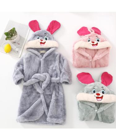 Colorful Cartoon Hare Children's Bathrobe with Hood | Flannel Pajamas for Girls 1-8 Years Old | Plush Toddler Nightwear (Green 6-7 Years) - Buy Online on GoSupps.com