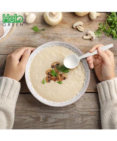 HeloGreen Eco-Friendly 6 Cornstarch Soup Spoons - 50 Pack | Heavy Duty Disposable Alternative to Plastic Utensils | Ivory Color - Buy Online on GoSupps.com