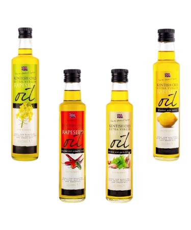 Kentish Oils Extra Virgin Rapeseed Pick N Mix - Choose From 4 Flavours | Blended Lemon Cold Pressed Rapeseed-Oil Blended Jalapeno Chilli Blended Garlic & Herbs Elevate your Cooking - Pack of 4