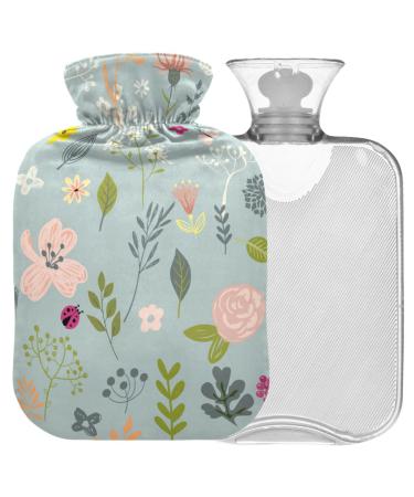 Naanle vintage flowers heat bottle with reference transparent warm water bottle 2l large warm stembutable for pain relief hot and cold therapy bed hand feet warmer