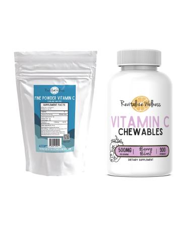 Revitalize Wellness Bundle | Fine Powder Vitamin C 454 Servings and Vitamin C Chewables (Berry Blast) 60 Servings