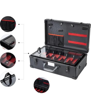 Professional Barber Case | Stylist Tool Box Organizer & Travel Suitcase with Removable Tray for Clippers Shears Combs & Hair Accessories - Black/Red Ribbon - Buy Online on GoSupps.com