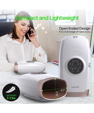 Runelk Cordless Hand Massager with Heat and Air Compression - 6 Massage Modes for Arthritis and Carpal Tunnel - Pain Relief and Acupressure Therapy - White - Buy Online on GoSupps.com