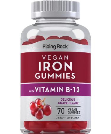 Piping Rock Vegan Iron Gummies Supplement | 70 Count | with Vitamin B-12 | Delicious Grape Flavor | Non-GMO Gluten Free