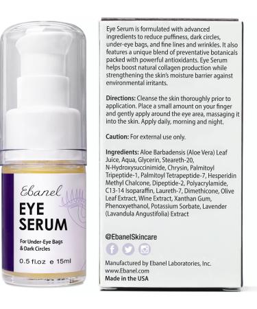 Ebanel Peptides Eye Serum for Dark Circles & Puffiness | Under Eye Treatment for Women & Men | Eye Lifting & Firming Serum with Wine, Lavender & Olive Leaf Extracts - Buy Online on GoSupps.com