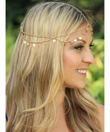 Boho Coin Pendant Head Chain - Gold Bridal Wedding Hair Accessories - Buy Online on GoSupps.com
