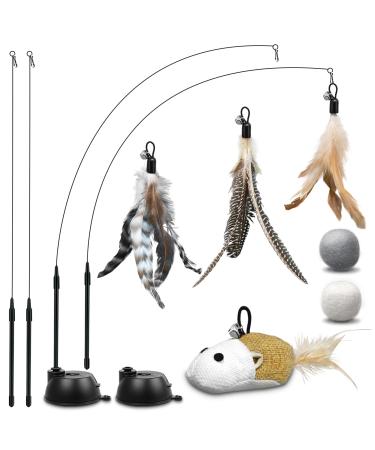 Rosaui cat toys 12 pieces of cat fishing with 2 suction cups cat toys self-employment with mouse Of course interactive cat toys for cats intelligence toys with feathers b: Set B-12er