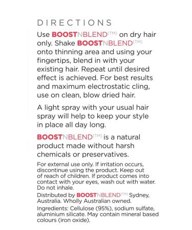 Boost N Blend Scalp Concealer Hair Powder - Female Hair Fibers for Thinning Hair & Visible Scalp - Dark Brown (25g/0.88oz) - Buy Online on GoSupps.com